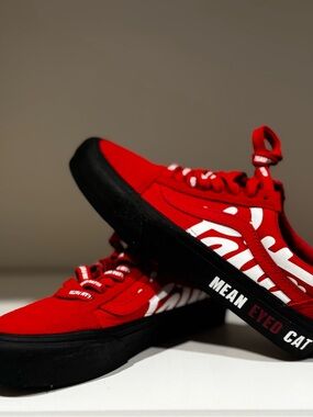 Vans Red and Black Mean Eyed Cat Women's Skate Shoes